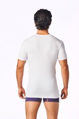 CoolWear Supima. Made in USA white v-neck undershirt. Back