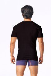 CoolWear Supima. Made in USA black crew neck undershirt. Back.